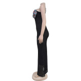 SC Sleeveless Sling Lace Solid Color Maxi Dress BY-7102