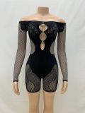 SC Pre Order: About 7 work days shipping Sexy Solid One Shoulder Hollow Out Knits Romper YUEM-220292