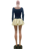 SC Long Sleeve O Neck Lantern Mini Dress QOUY-6052
