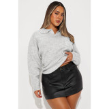 SC Fashion Lapel Solid Color Long Sleeve Knits Sweater ASL-6762