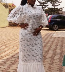 SC Plus Size Lace Embroidery Loose Shirt Long Dress GXYY-8262