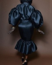 SC Plus Size Solid Color Bubble Sleeve Skirt Suit GXYY-6042