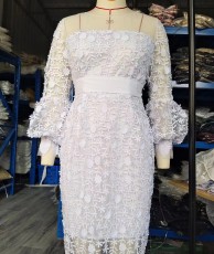 SC Plus Size Lace Puff Sleeve Mesh Maxi Dress GXYY-8284