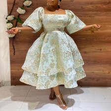 SC Plus Size Print Bubble Short Sleeve Midi Dress GXYY-8061