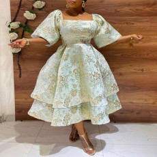 SC Plus Size Print Bubble Short Sleeve Midi Dress GXYY-8061