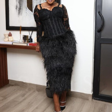 SC Plus Size Lace Tassel Long Sleeve Maxi Dress GXYY-8159