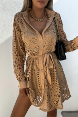 SC Plus Size Solid Color Lace Shirt Dress GXYY-8257
