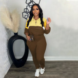 SC Color Block Zipper Sweatshirt Tight Pants Suit SFY-539