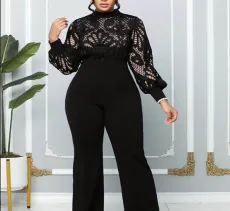 SC Plus Size Lace Hollow Out Solid Jumpsuit GXYY-8265