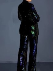 SC Plus Size Fashion Sequin Blazer Two Piece Pants Set GXYY-8178