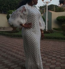 SC Plus Size Lace Sleeve Solid Color Maxi Dress GXYY-8302