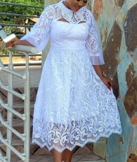 SC Plus Size Long Sleeve Lace Lace Mesh Long Dress GXYY-8289