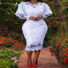 SC Plus Size Solid Lace Patchwork Midi Dress GXYY-8032