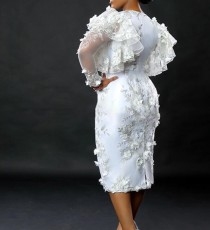 SC Petal Lace Lace Ruffle Long Sleeve Midi Dress GXYY-8261