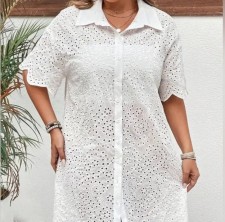 SC Plus Size Lace Hollot Out Shirt Dress GXYY-8340