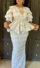 SC Plus Size Embroidered Lace Long Skirts Two Piece Set GXYY-8259
