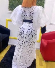 SC Plus Size Bubble Sleeve Lace Hollow Out Maxi Dress GXYY-8132