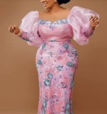 SC Plus Size Embroidery Puff Sleeve Maxi Dress GXYY-8264