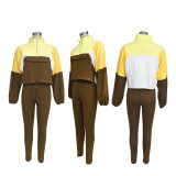 SC Color Block Zipper Sweatshirt Tight Pants Suit SFY-539