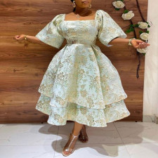 SC Plus Size Print Bubble Short Sleeve Midi Dress GXYY-8061