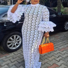 SC Plus Size Lace Hollow Out Flare Sleeve Maxi Dress GXYY-8015