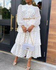 SC Plus Size Ruffled Chiffon Print Long Sleeve Maxi Dress GXYY-6096