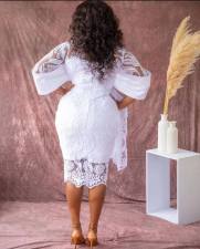 SC Plus Size Lace Short Sleeve Slim Midi Dress GXYY-8222