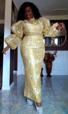 SC Plus Size Bubble Sleeve Print Maxi Dress GXYY-8051