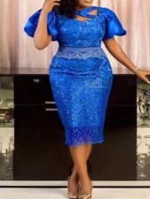 SC Plus Size Backless Lace Sequin Midi Dress GXYY-8198