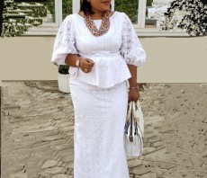 SC Plus Size Lace Loose Bubble Sleeeve Skirt Suit GXYY-8287