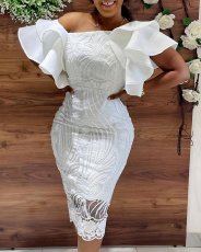 SC Plus Size Flare Sleeve Split Solid Midi Dress GXYY-7005