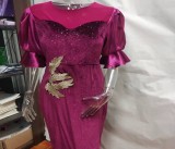 SC Plus Size Bubble Sleeve Sequin Embroidery Maxi Dress GXYY-8029