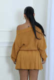 SC One Shoulder Solid Color Tops Pleated Skirts Suit GDYF-6697