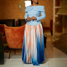 SC Plus Size One Shoulder Tops And Print Long Skirt Suit GMLF-3309
