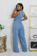 SC Fashion Sleeveless Loose Denim Straight Jumpsuit LX-6990