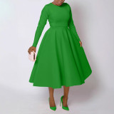 SC Plus Size Solid Color Long Sleeve Midi Dress BGN-305