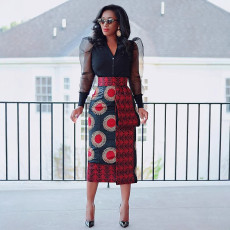 SC Plus Size Print High Waist Split Long Skirt NY-10925