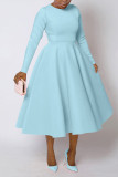 SC Plus Size Solid Color Long Sleeve Midi Dress BGN-305