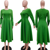 SC Plus Size Solid Color Long Sleeve Midi Dress BGN-305