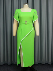 SC Plus Size Ruffles Sleeve Midi Dress GKEN-040835