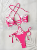 SC Solid Color Tie Up Bikinis One Piece Swimsuit CASF-6709