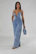 SC Fashion Sling Denim Wide Leg Jumpsuit LX-6988