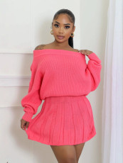 SC One Shoulder Solid Color Tops Pleated Skirts Suit GDYF-6697