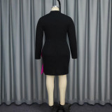 SC Plus Size Contrast Color Long Sleeve Midi Dress GKEN-040728