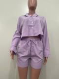 SC Solid Color Long Sleeve Shorts 2 Piece Set OLYF-1652