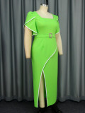 SC Plus Size Ruffles Sleeve Midi Dress GKEN-040835