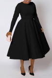 SC Plus Size Solid Color Long Sleeve Midi Dress BGN-305