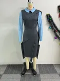 SC Plus Size Contrast Color Fake Two-piece Midi Dress NY-10928