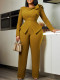SC Plus Size Solid Color Bow Tie Long Sleeve Pants Suit GATE-546