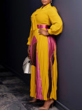 SC Plus Size Tie Up Press Pleated Color Block Maxi Dress GATE-547